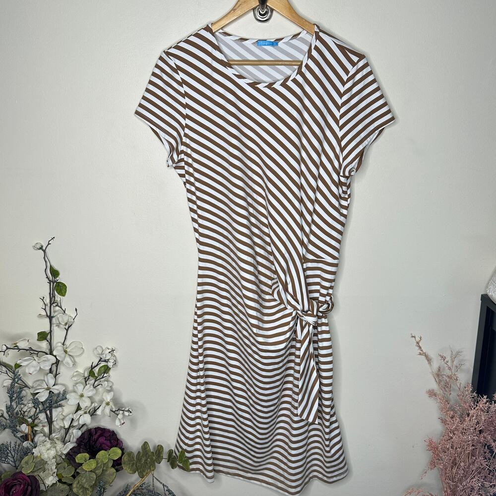 J. MCLAUGHLIN Elora Catalina Cloth Tie Dress Bangle Stripe Brown Sz XL $218 {O5} - Picture 3 of 6